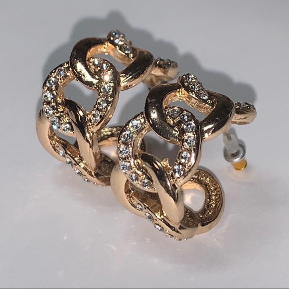 Gold Diamanté Chain Hoop Earrings💛 - Picture 2 of 5